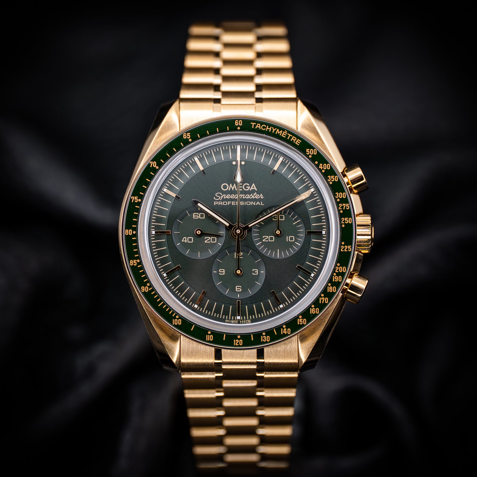 Omega Speedmaster Moonwatch Professional Gold Green Dial