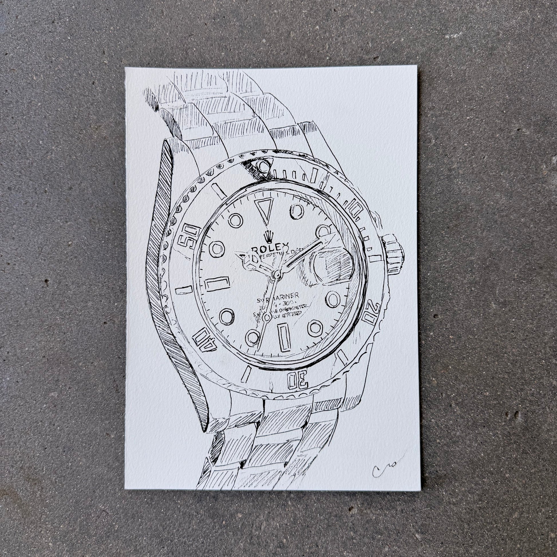 Rolex Submariner, Angled View, Original Illustration