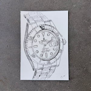 Rolex Submariner, Angled View, Original Illustration