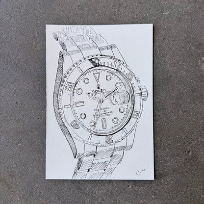 Rolex Submariner, Angled View, Original Illustration
