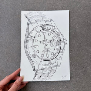 Rolex Submariner, Angled View, Original Illustration