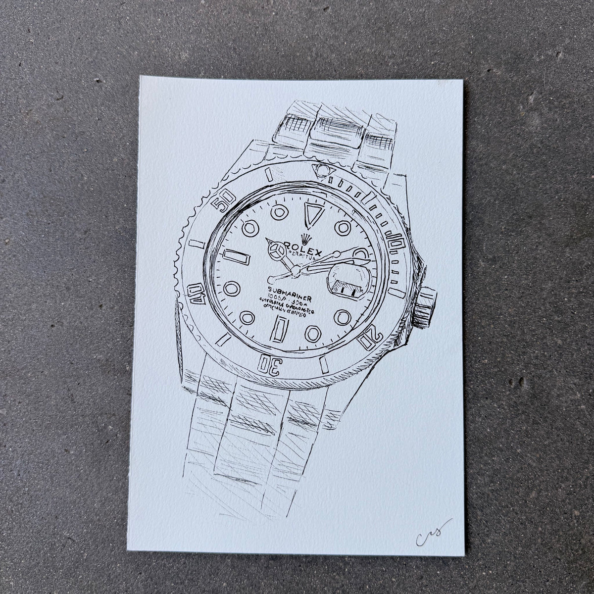 Rolex Submariner, Straight-On, Original Illustration