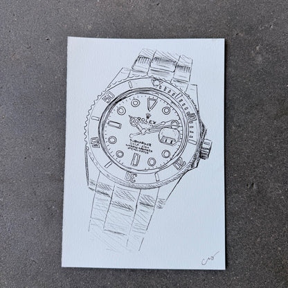 Rolex Submariner, Straight-On, Original Illustration