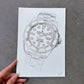 Rolex Submariner, Straight-On, Original Illustration