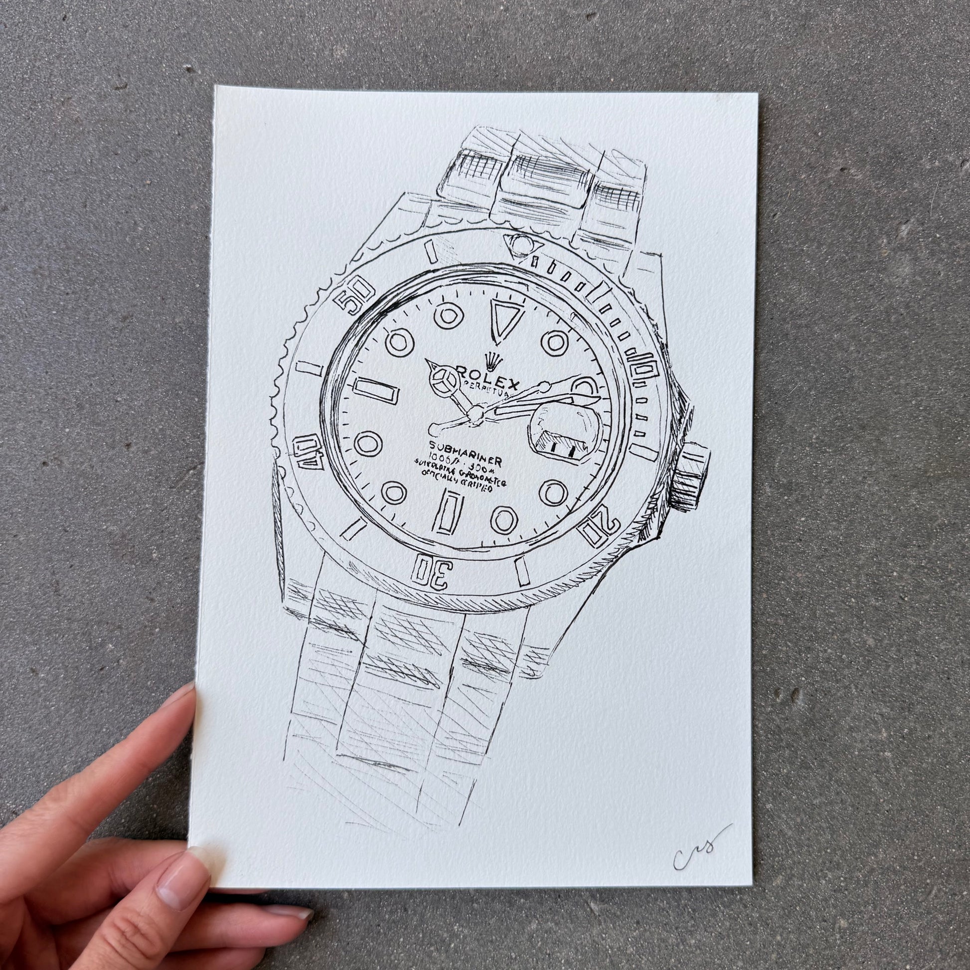 Rolex Submariner, Straight-On, Original Illustration