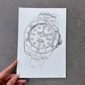 Rolex Submariner, Straight-On, Original Illustration