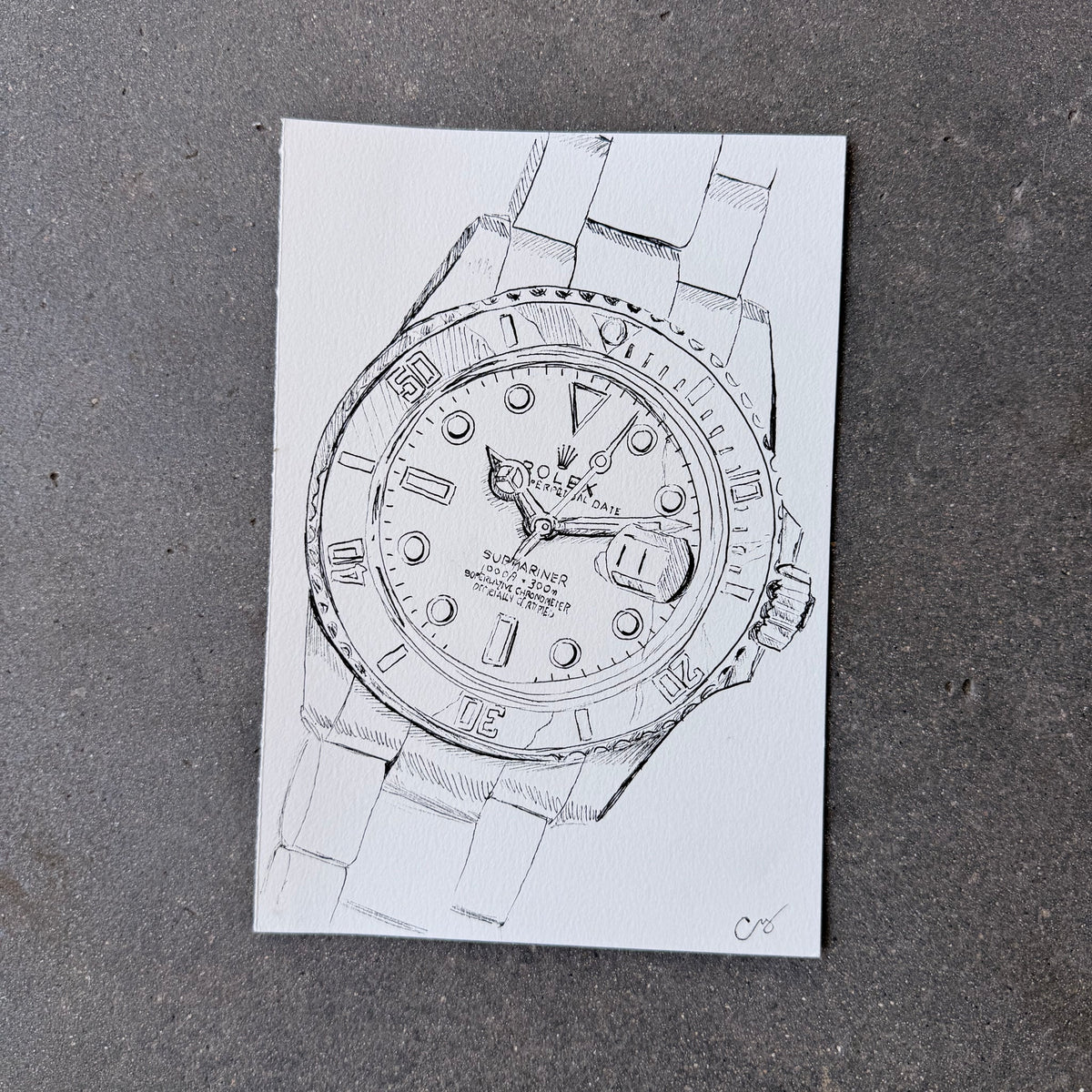 Rolex Submariner, Wide View, Original Illustration