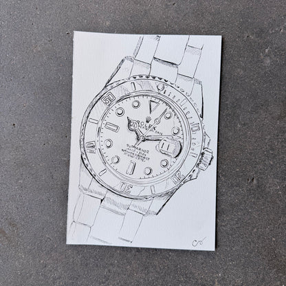 Rolex Submariner, Wide View, Original Illustration