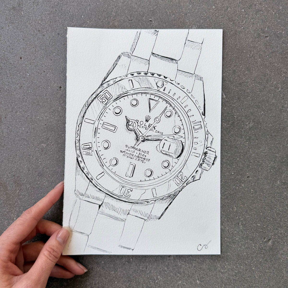 Rolex Submariner, Wide View, Original Illustration