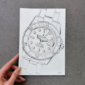 Rolex Submariner, Wide View, Original Illustration