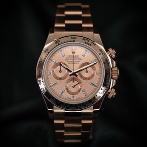 Rolex Daytona 18kt Everose Sundust Gold Diamond Baguette