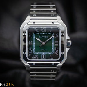 Cartier Santos Large Smoky Green Ombre Stainless Steel Watch WSSA0062 Complete Set