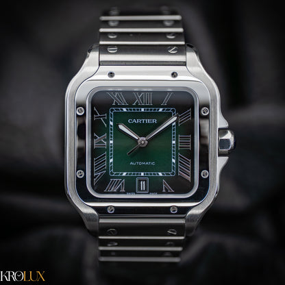 Cartier Santos Large Smoky Green Ombre Stainless Steel Watch WSSA0062 Complete Set