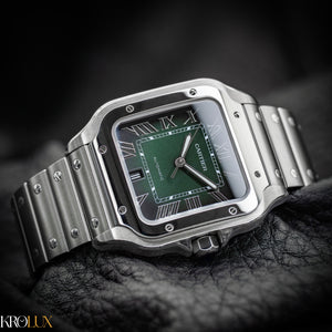 Cartier Santos Large Smoky Green Ombre Stainless Steel Watch WSSA0062 Complete Set