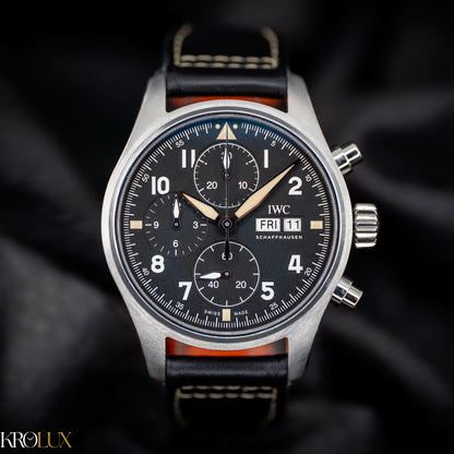 IWC Pilot Spitfire Chronograph Black Dial IW387903 Complete Set