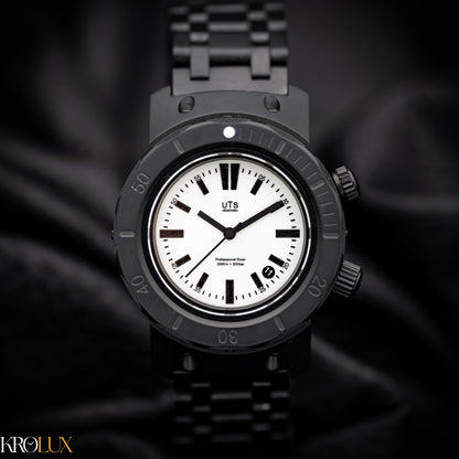 UTS München 3000M Professional Diver Full Black DLC White Luminous Dial Complete Set